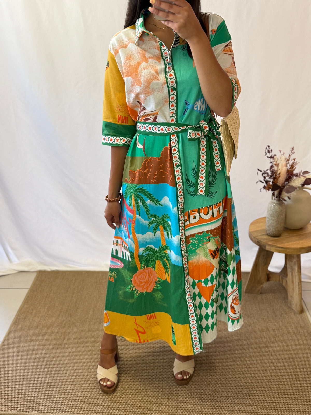 Robe longue motifs vert - Tom