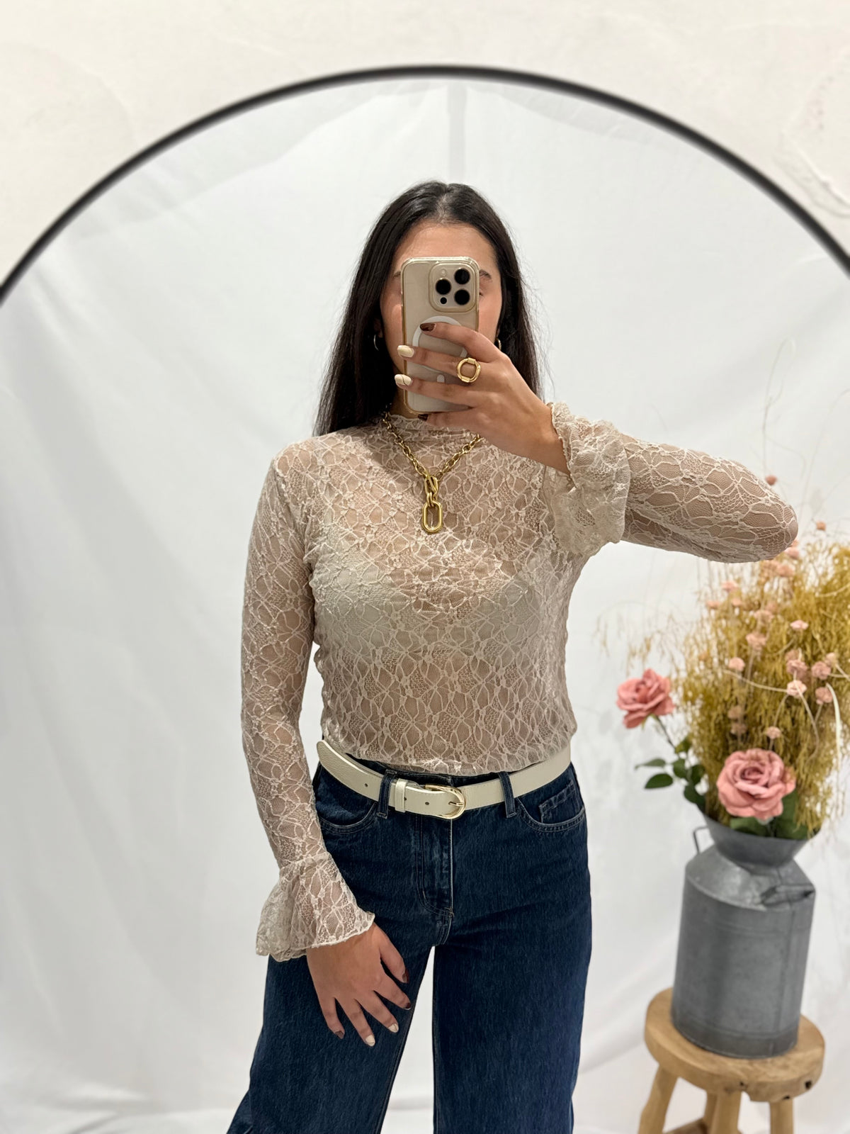 Haut dentelle - taupe