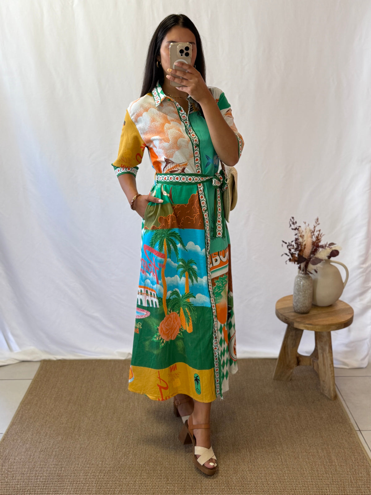 Robe longue motifs vert - Tom