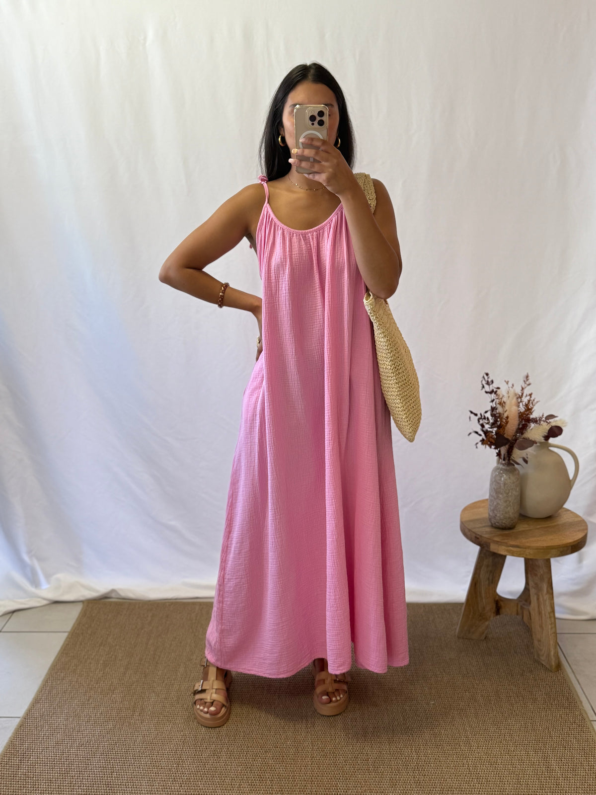 Robe longue gaze rose - Vic
