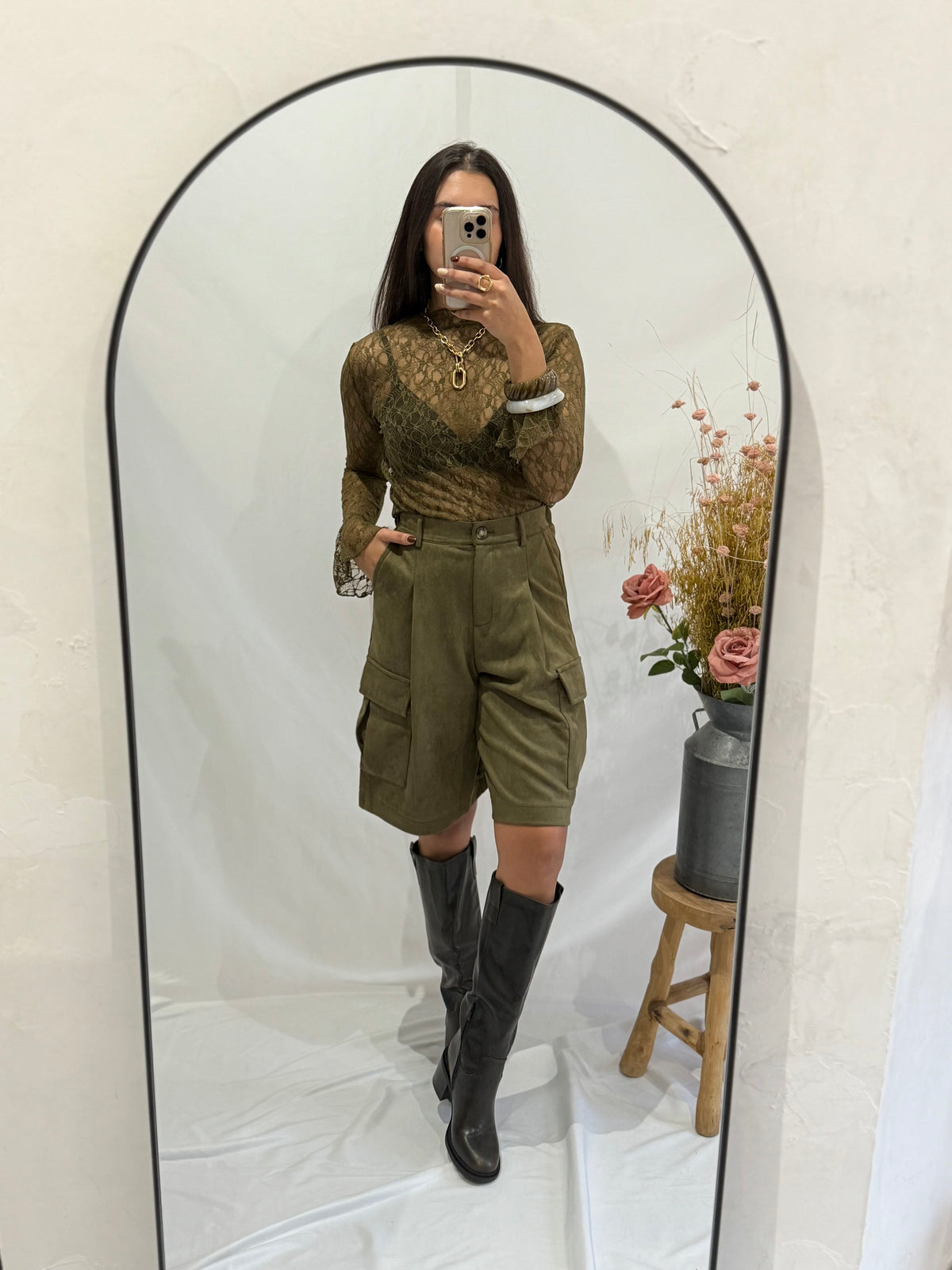 Haut dentelle - kaki