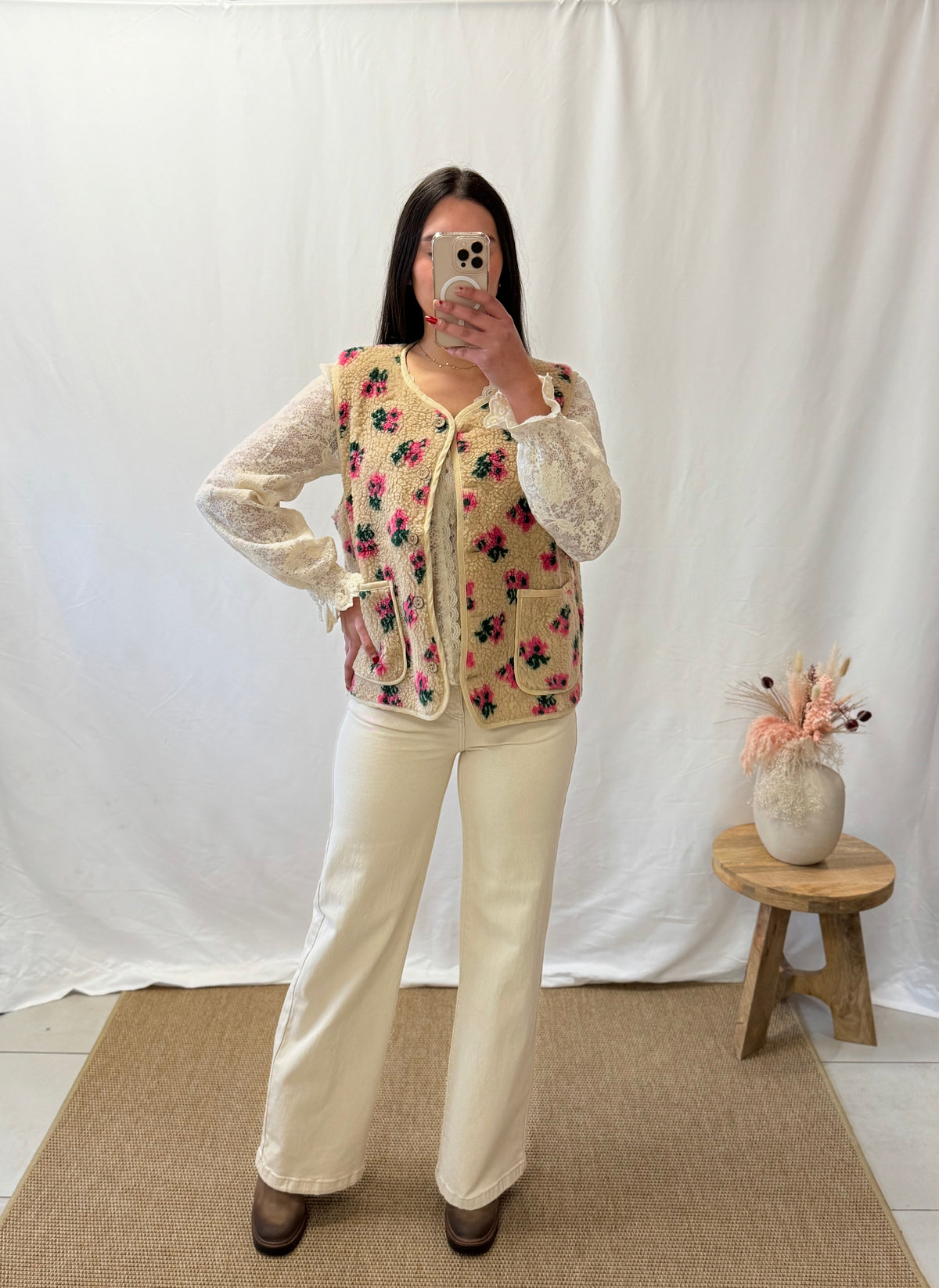 Gilet moumoute fleurie - Mia