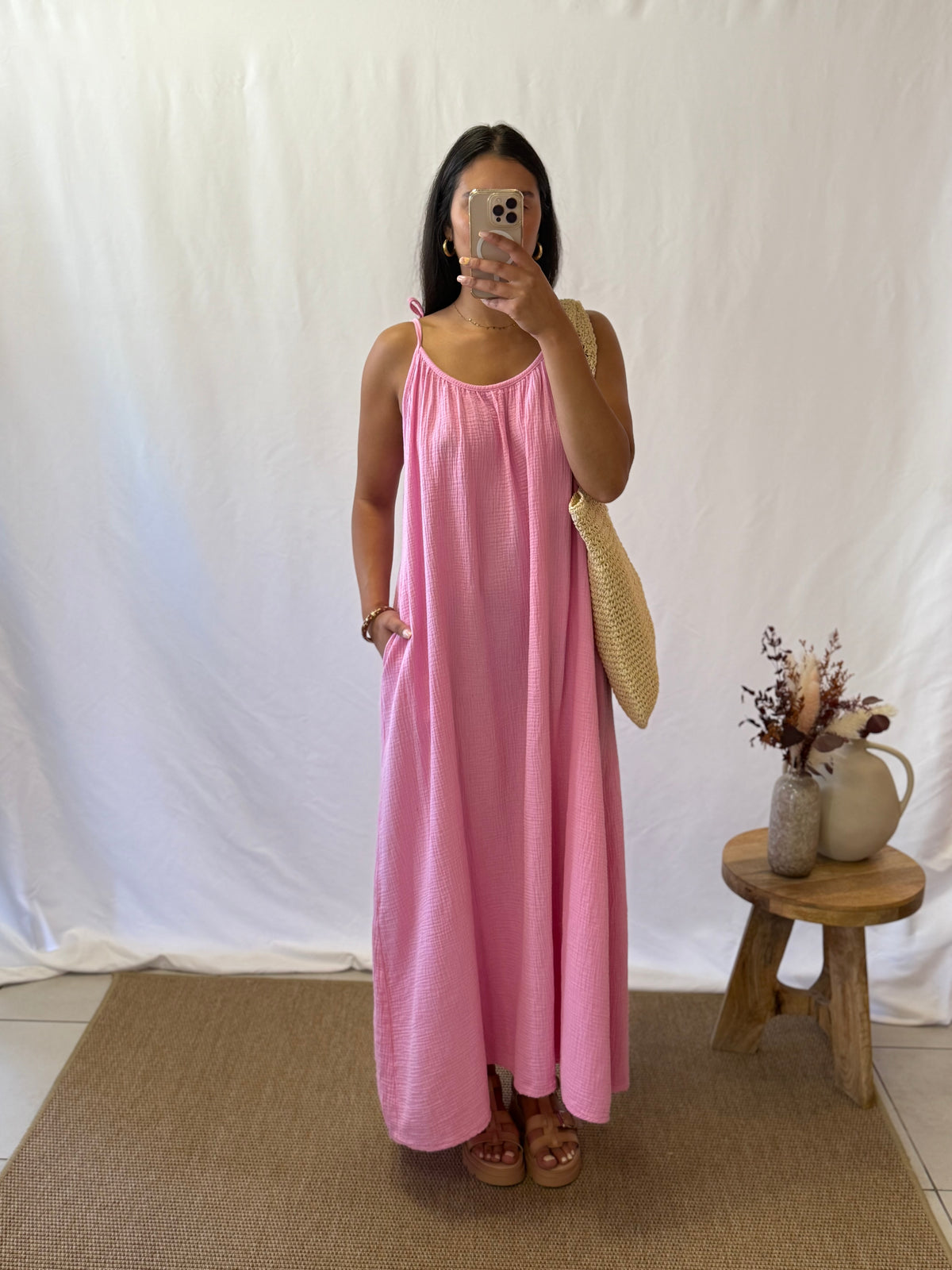 Robe longue gaze rose - Vic