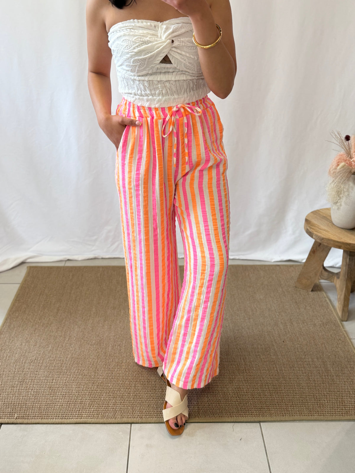 Pantalon gaz de coton - Rayure