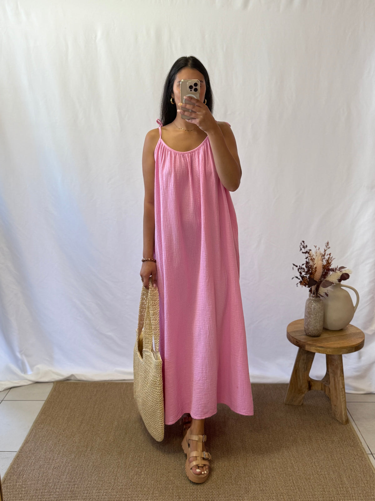 Robe longue gaze rose - Vic