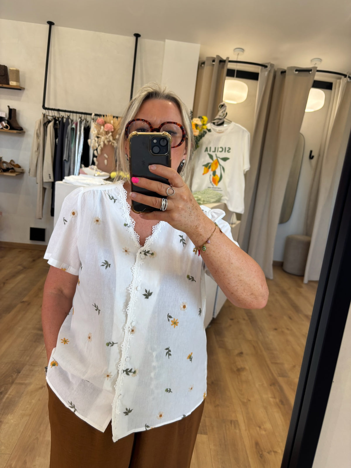 Haut blanc motifs - Elisa