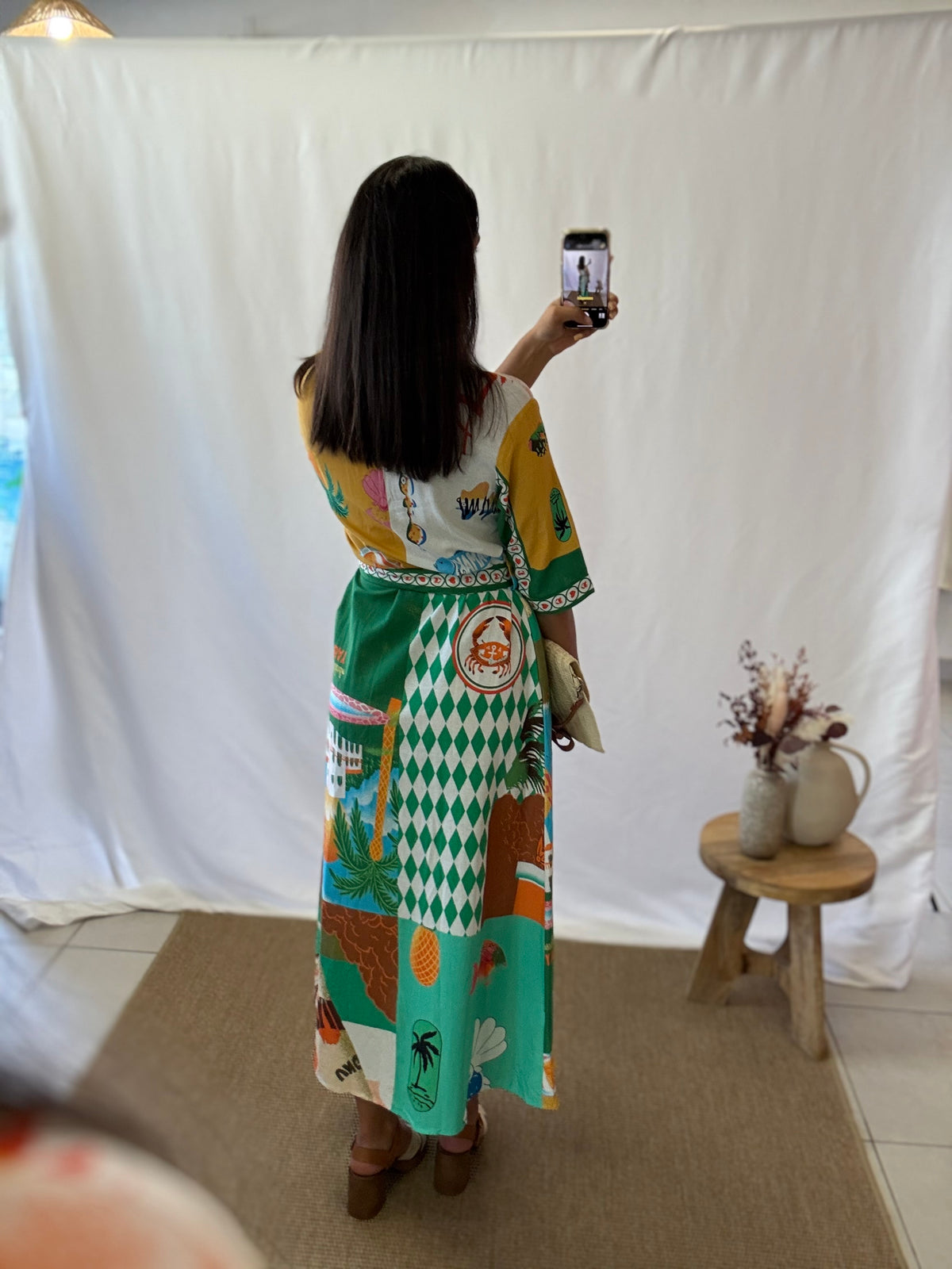 Robe longue motifs vert - Tom