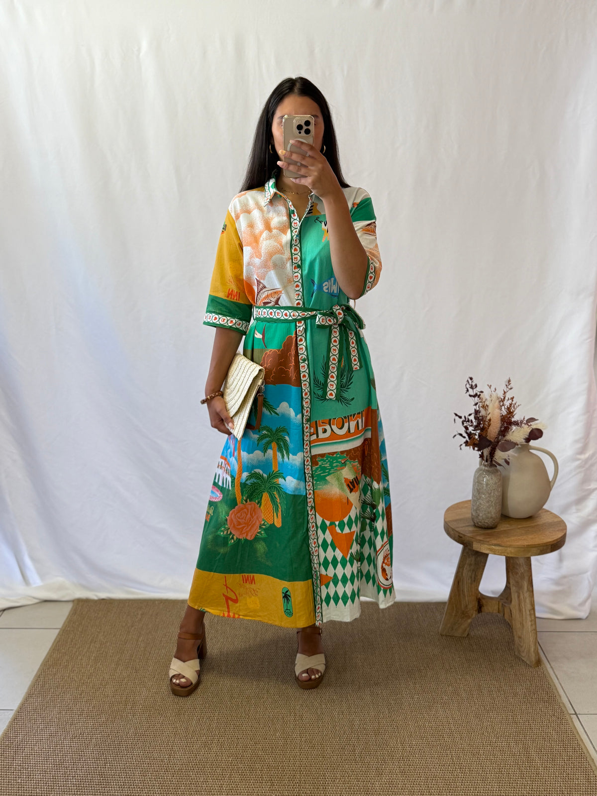 Robe longue motifs vert - Tom