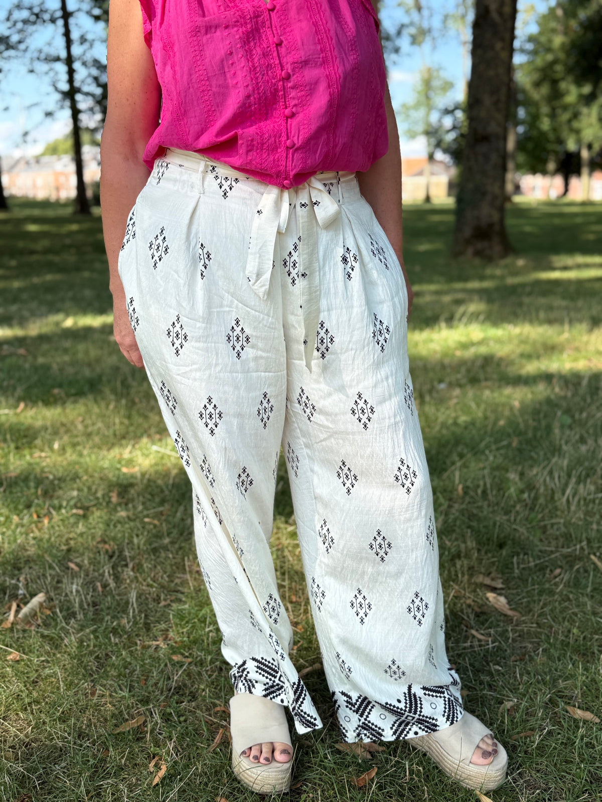 Pantalon motifs blanc - Jenny