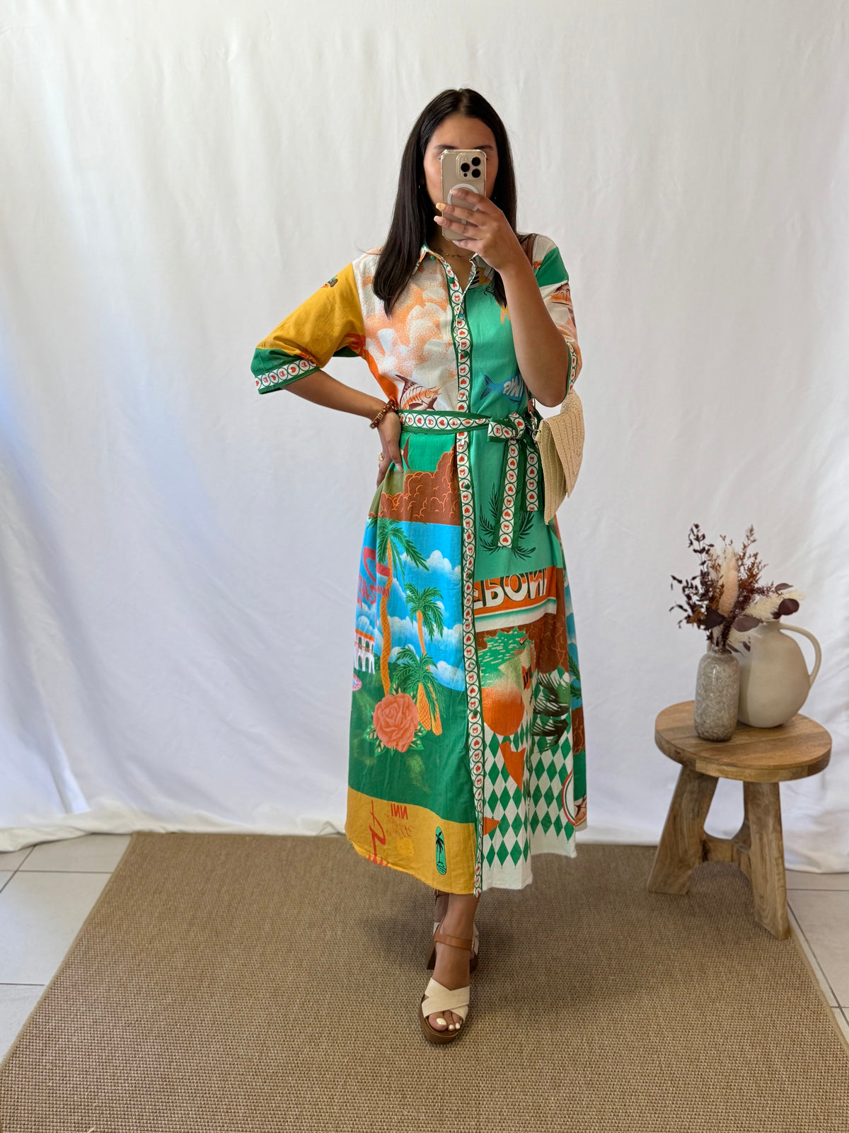 Robe longue motifs vert - Tom