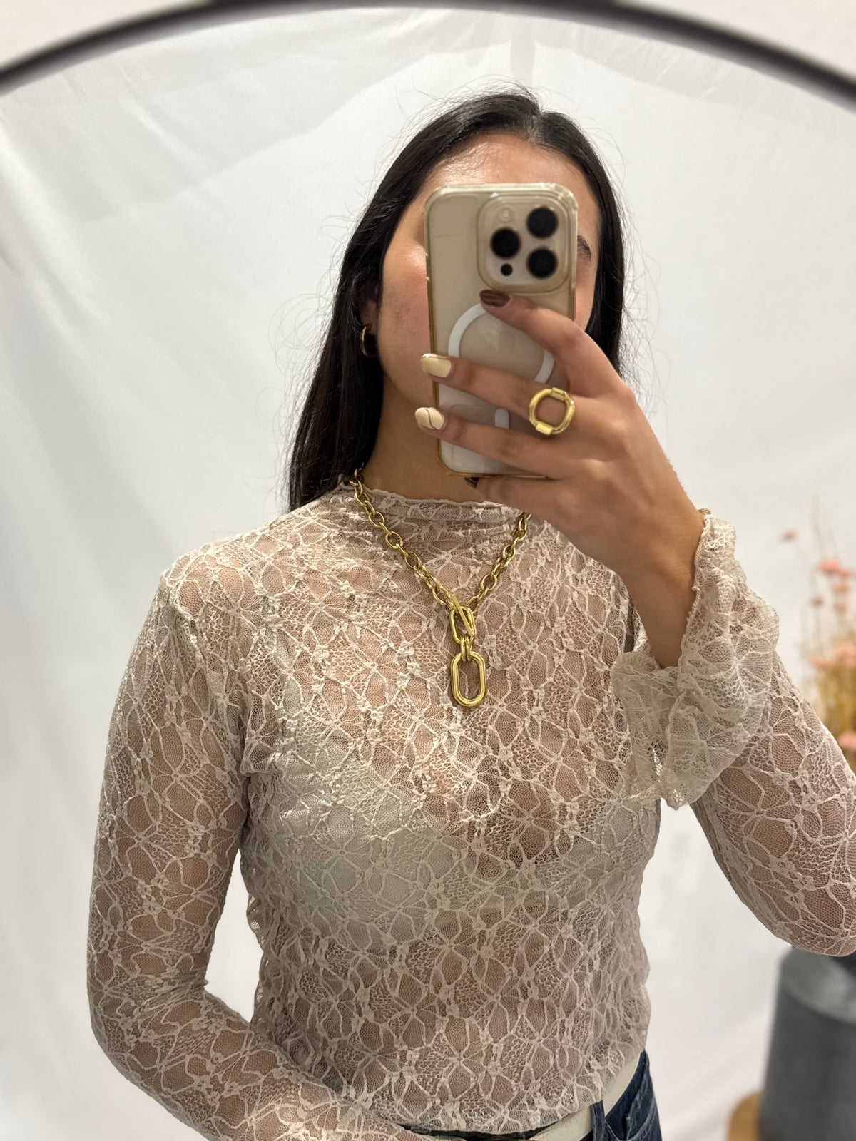 Haut dentelle - taupe