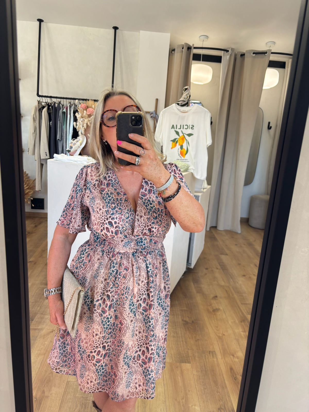 Robe courte motifs beige - Sophia