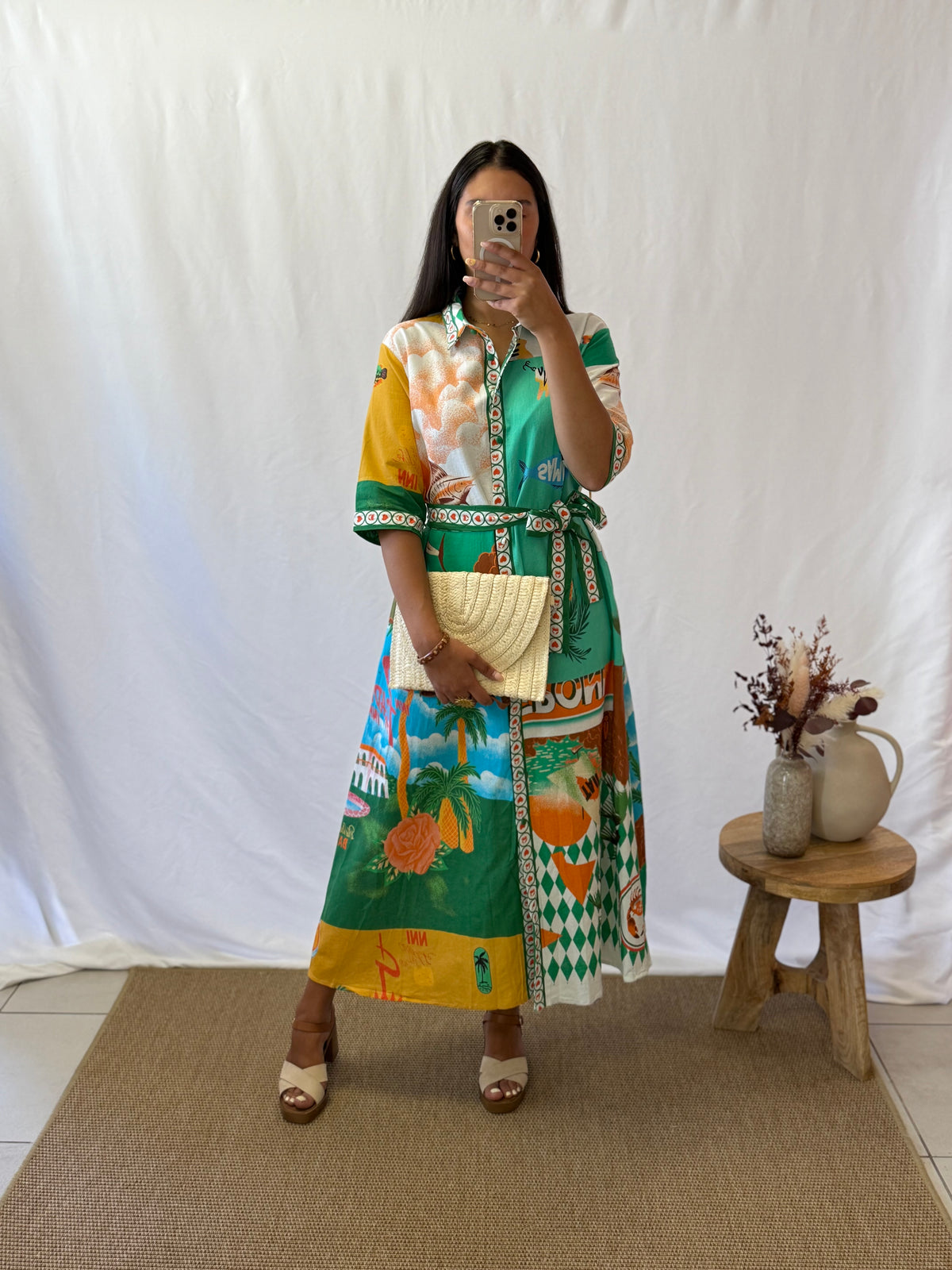 Robe longue motifs vert - Tom