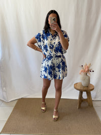 Blouse motifs bleu - Ilona