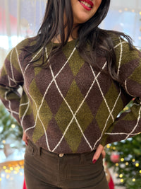 Pull jacquard kaki - Monia