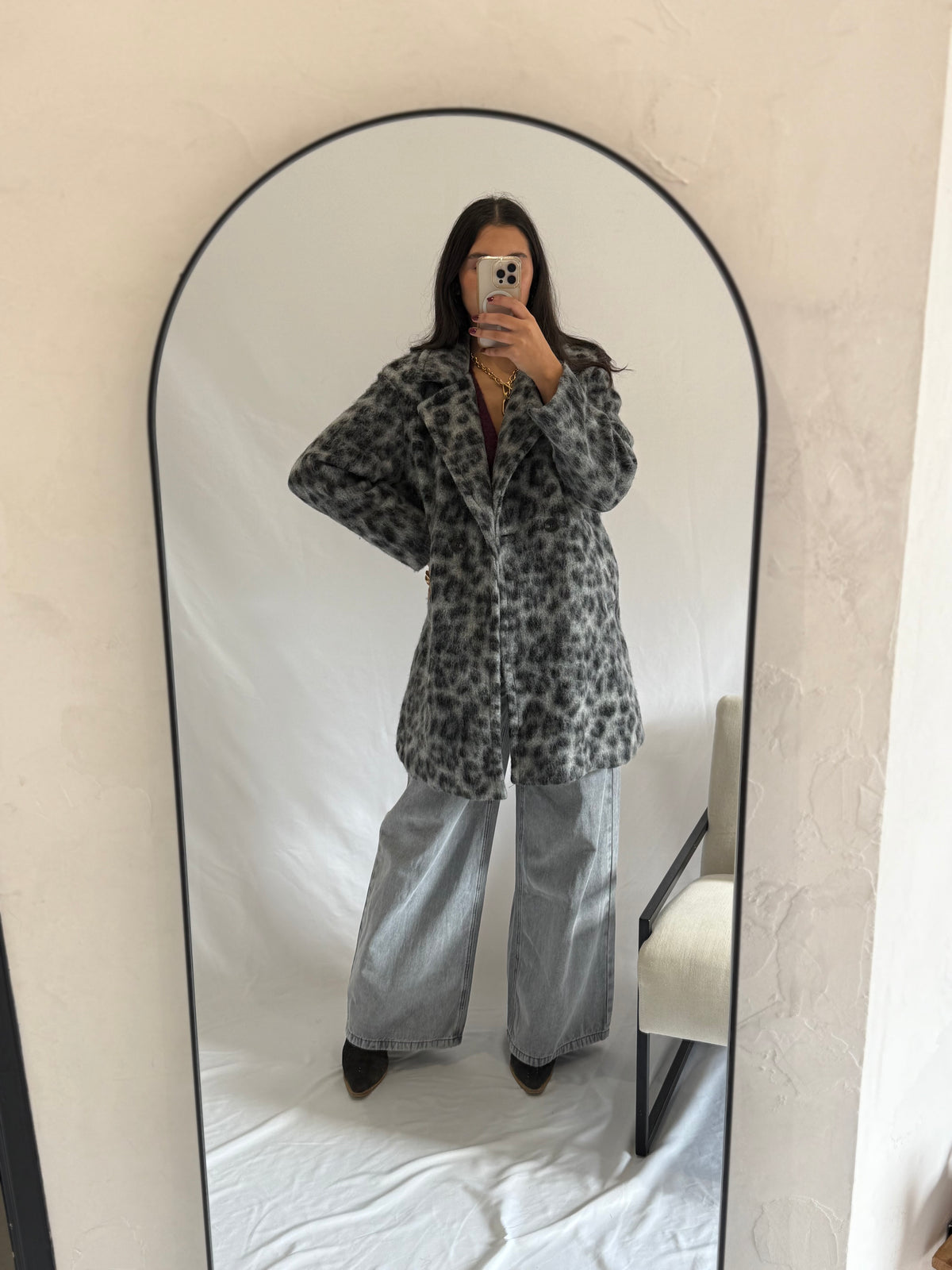 Manteau léopard gris - Émeline