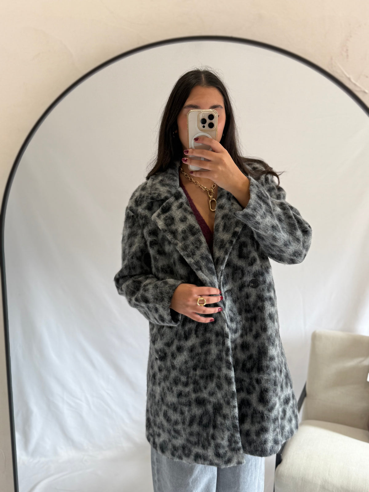 Manteau léopard gris - Émeline