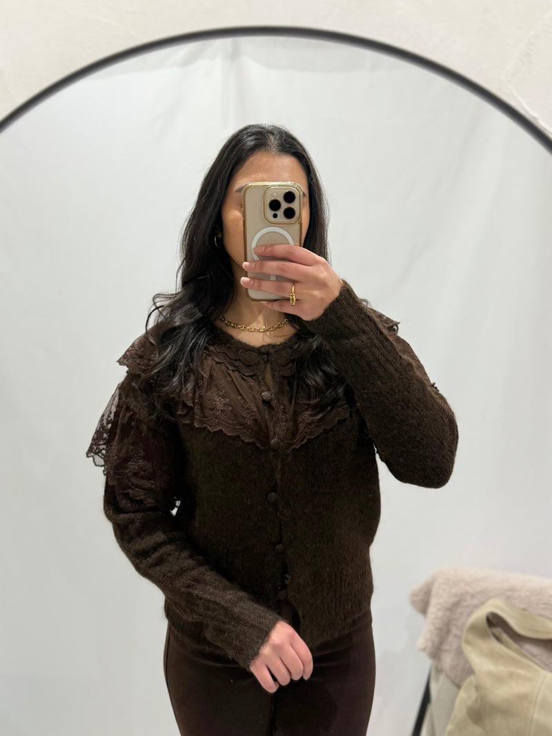 Gilet dentelle choco - Elodie