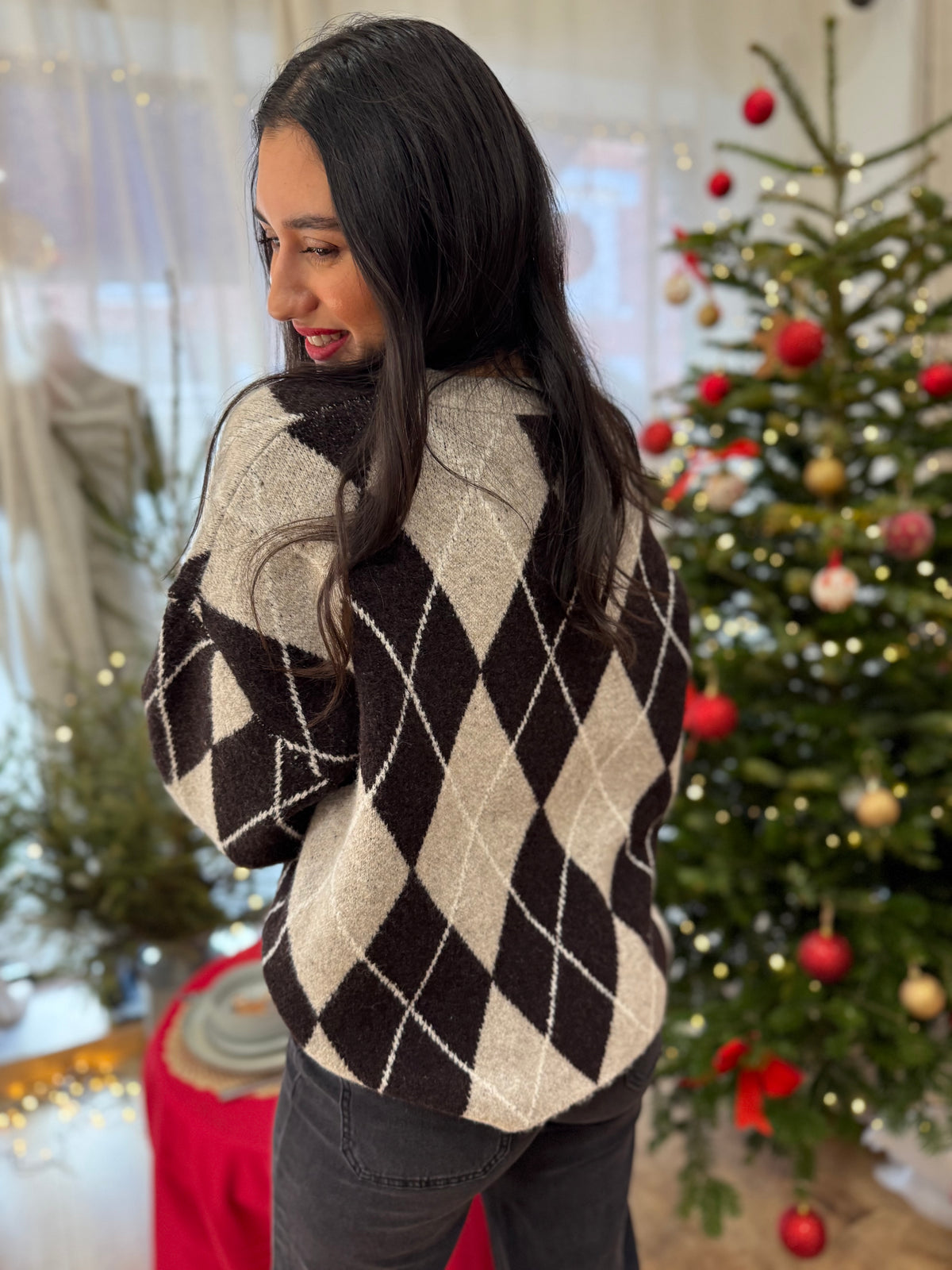 Pull jacquard taupe - Monia