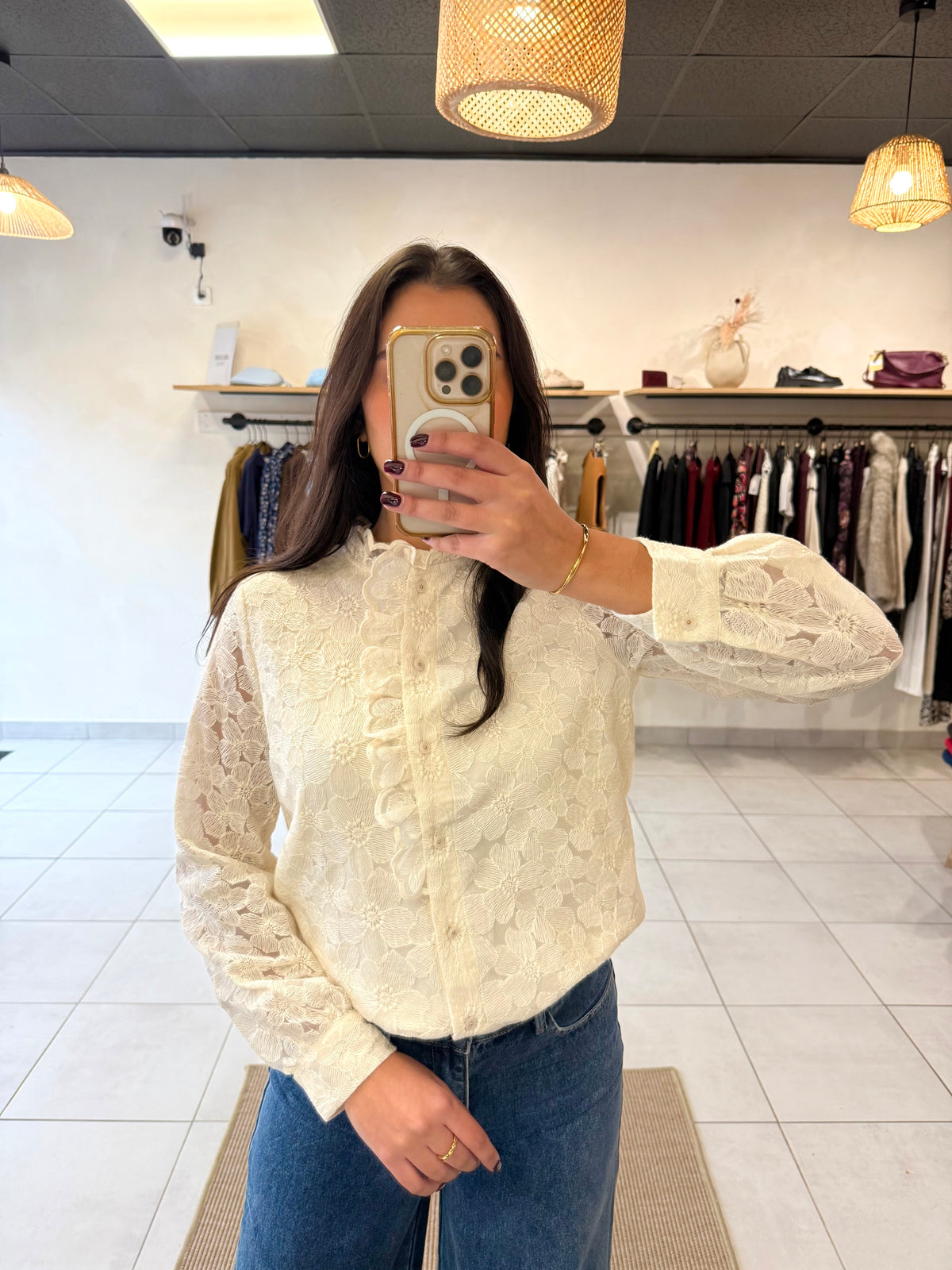 Blouse dentelle beige - Léna
