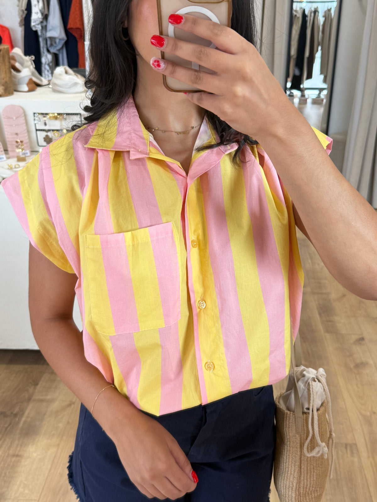 Blouse jaune rose - rayure