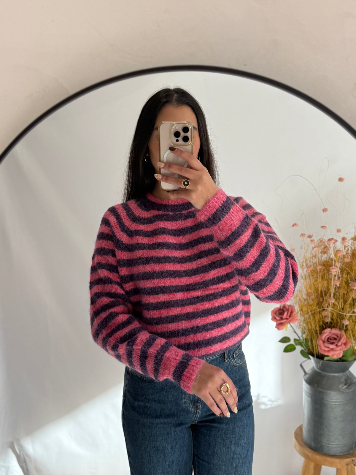 Pull rayure rose - Elina