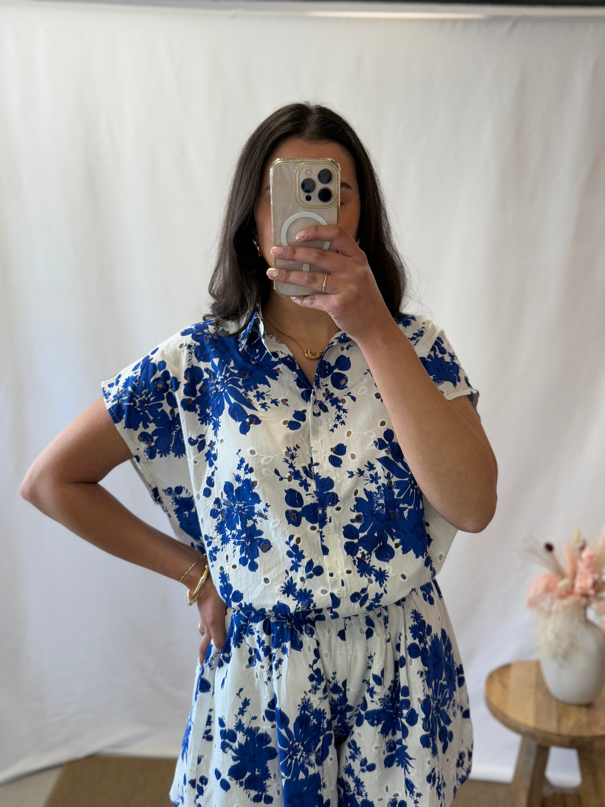 Blouse motifs bleu - Ilona
