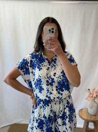 Blouse motifs bleu - Ilona