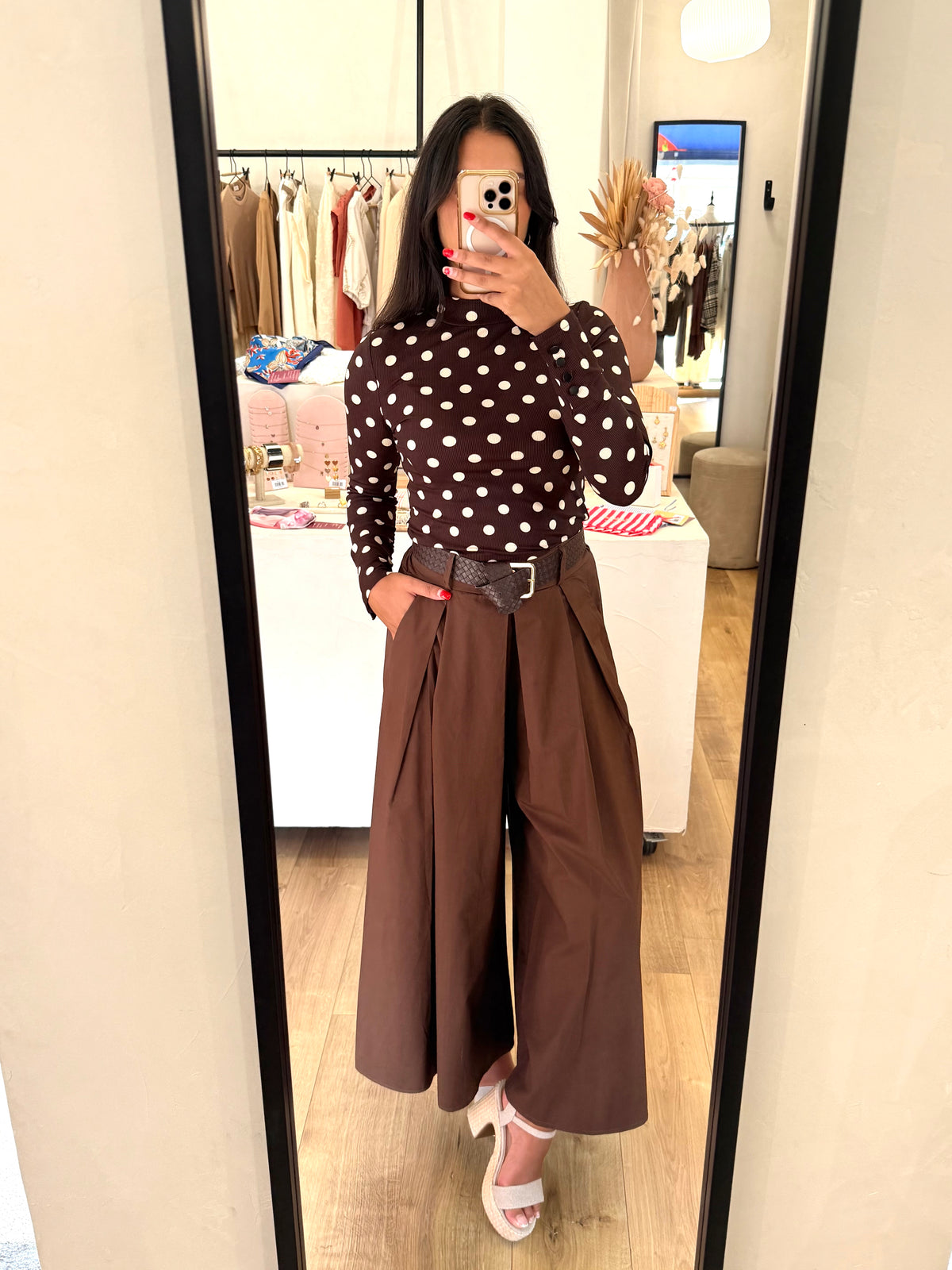 Haut marron - pois