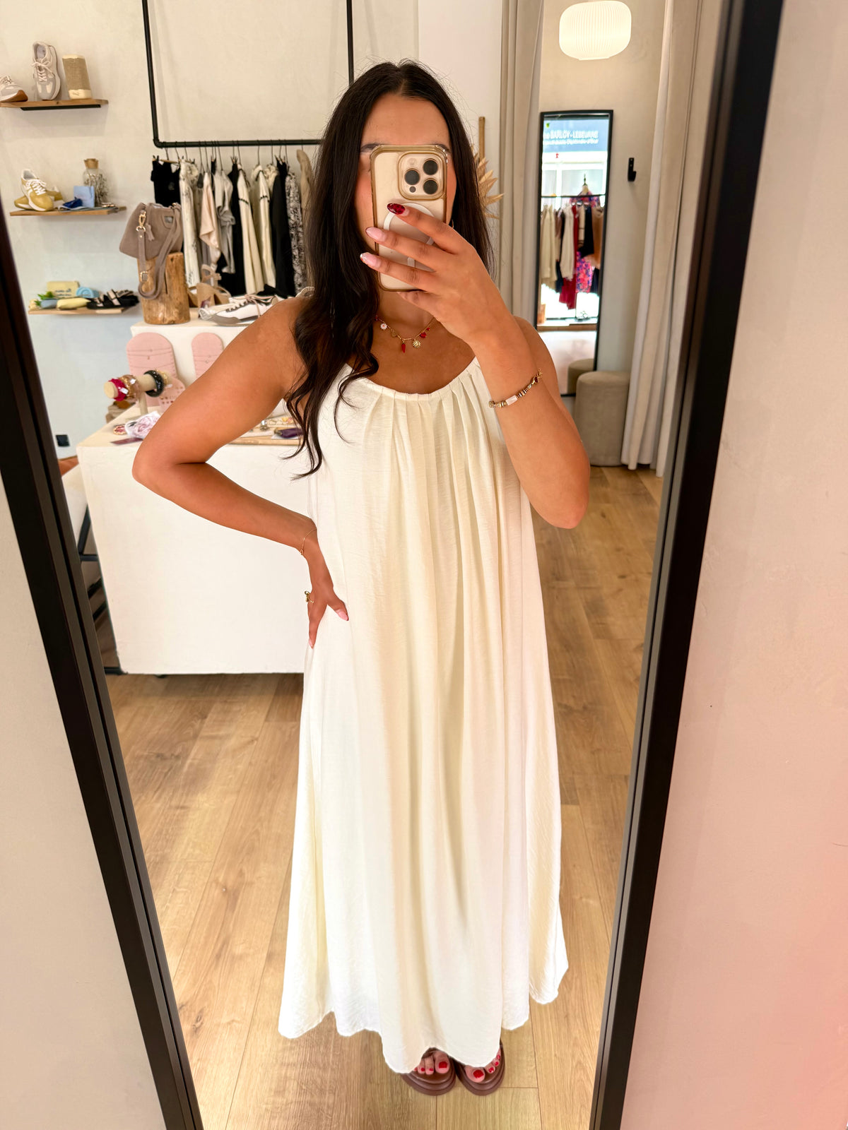 Robe long écru-rose