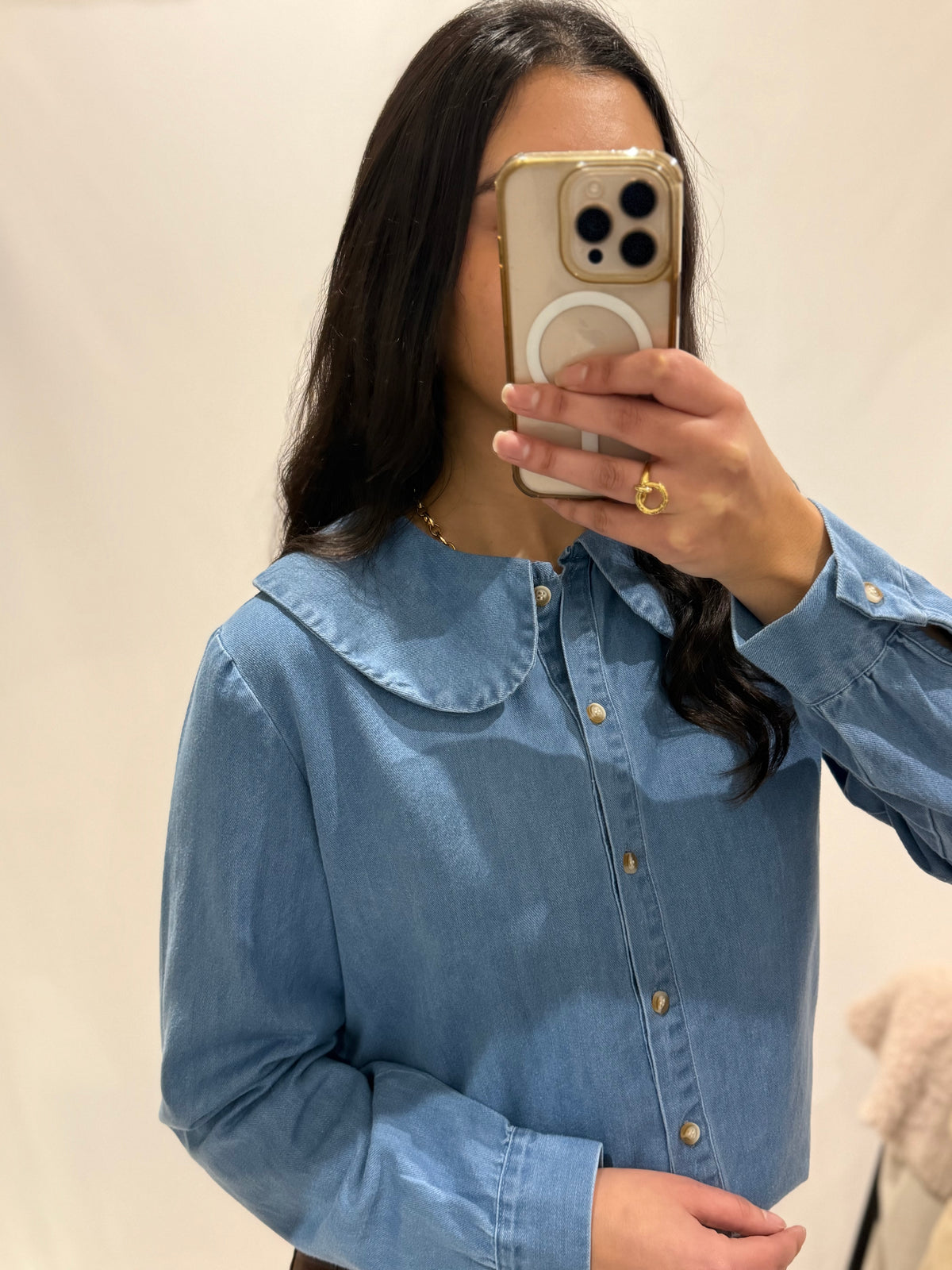 Blouse col claudine jean - Rose