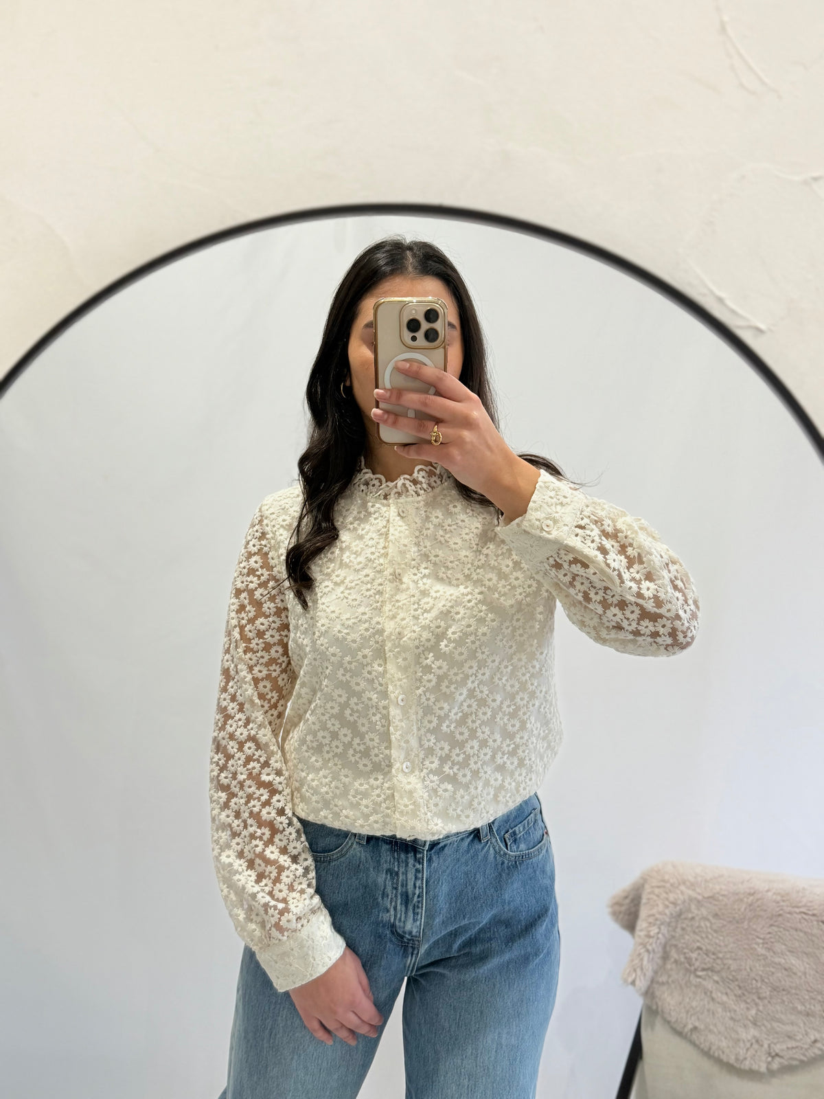 Blouse dentelle beige - Léo