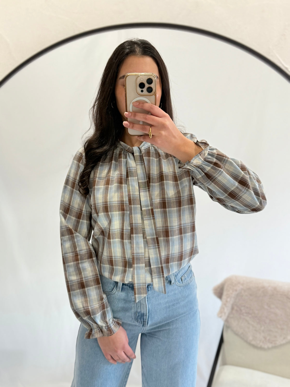 Blouse vichy bleu choco - Emy