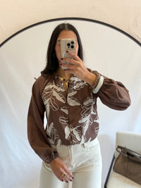 Blouse chocolat motifs - Ambre