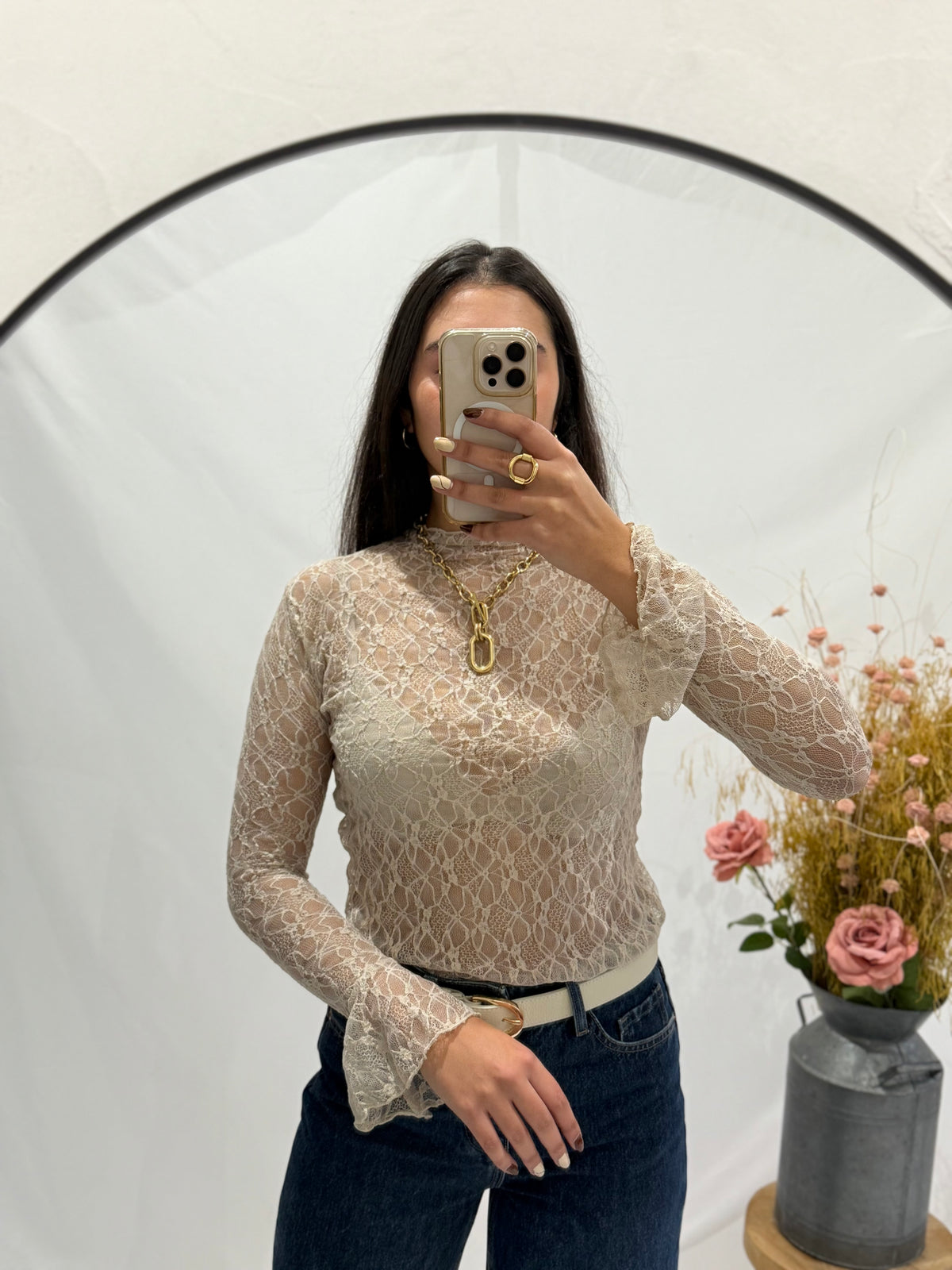 Haut dentelle - taupe