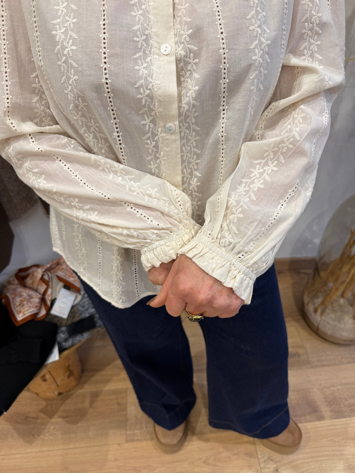 Blouse beige broderie GT - Louise