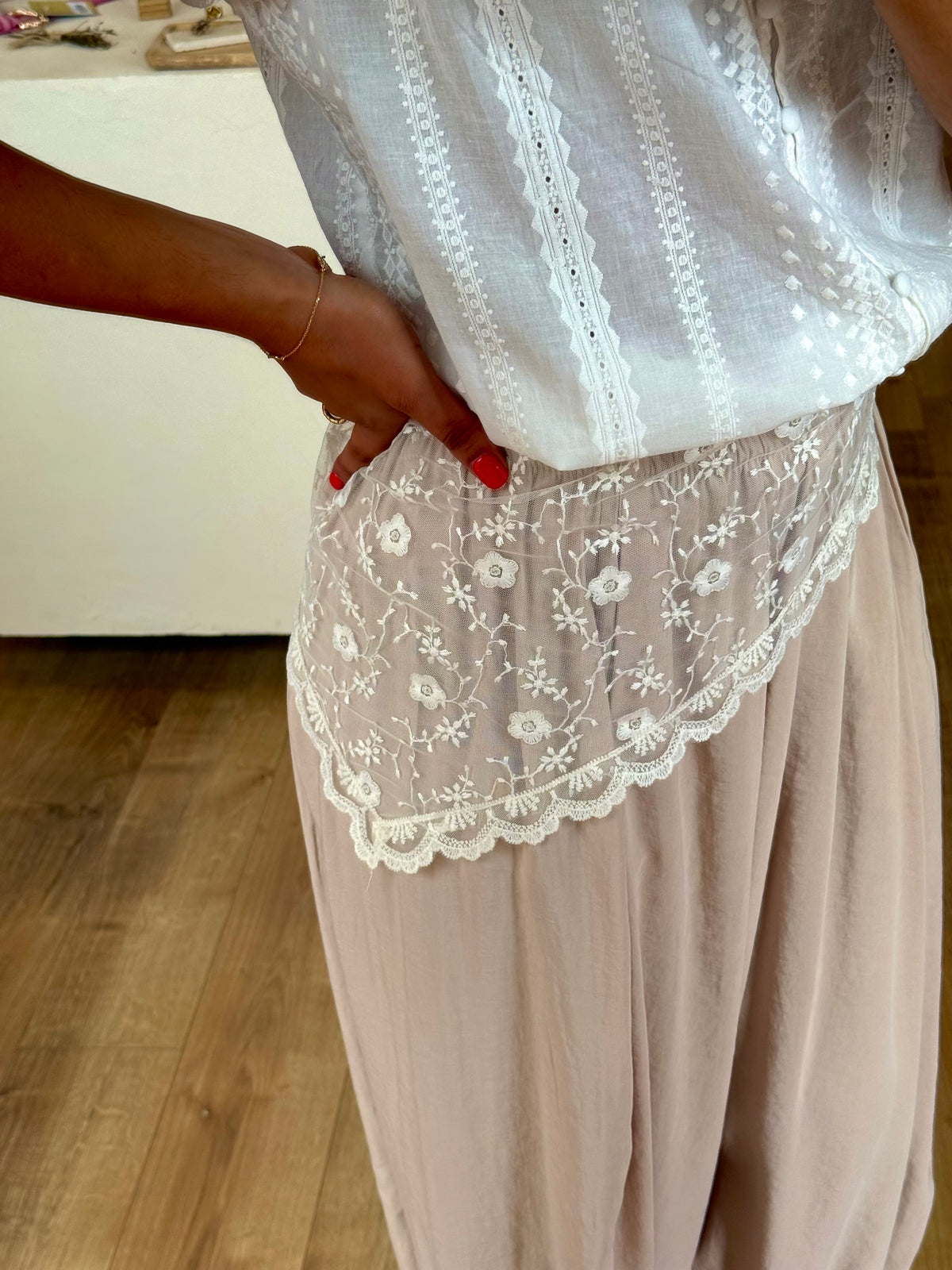 Voile Dentelle Beige - Agathe
