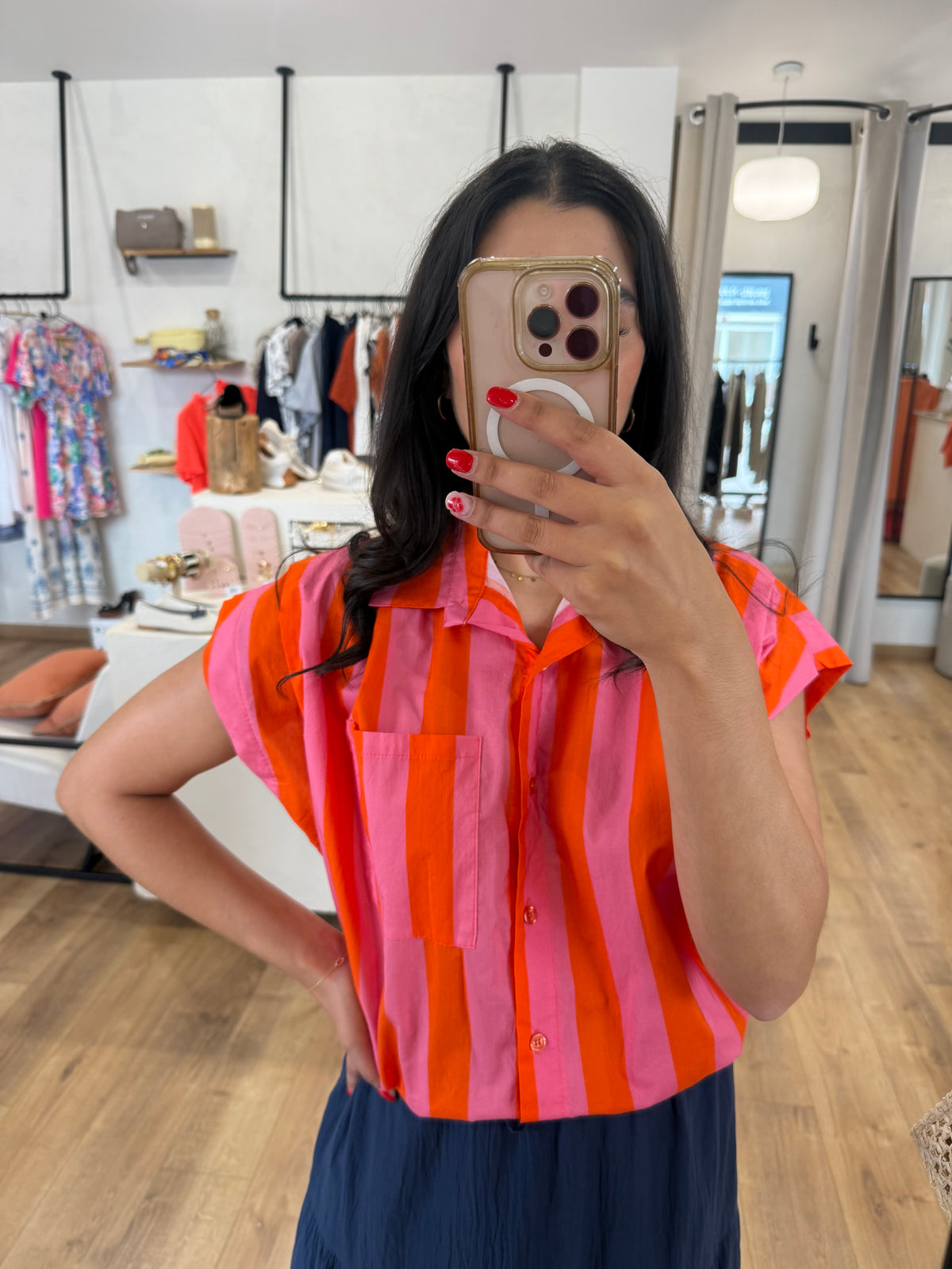 Blouse fushia orange - rayure