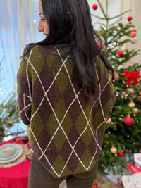 Pull jacquard kaki - Monia