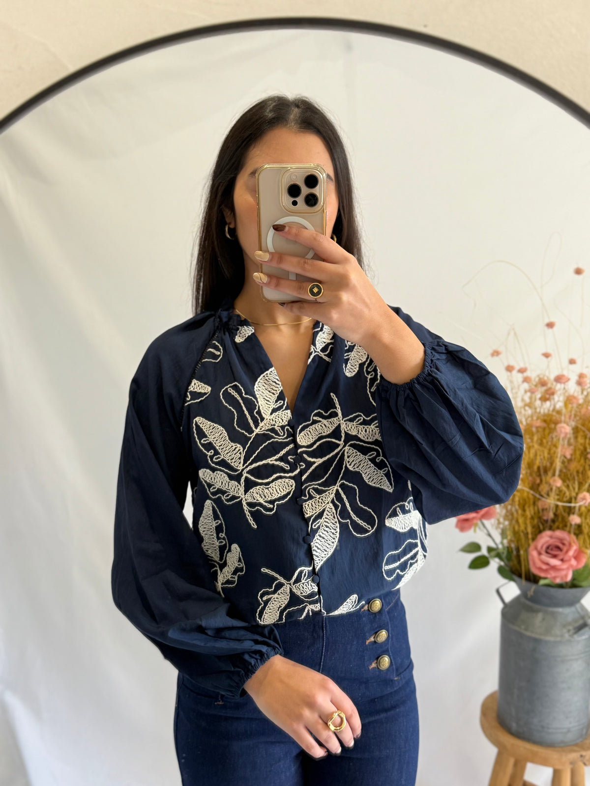 Blouse marine motifs - Ambre