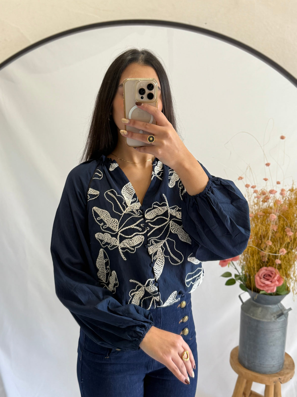 Blouse marine motifs - Ambre