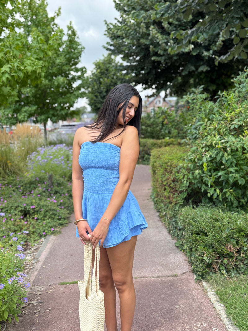 Combi bustier gaze bleu jean - Adele