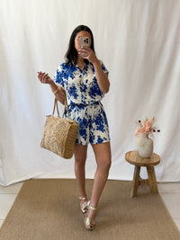 Blouse motifs bleu - Ilona