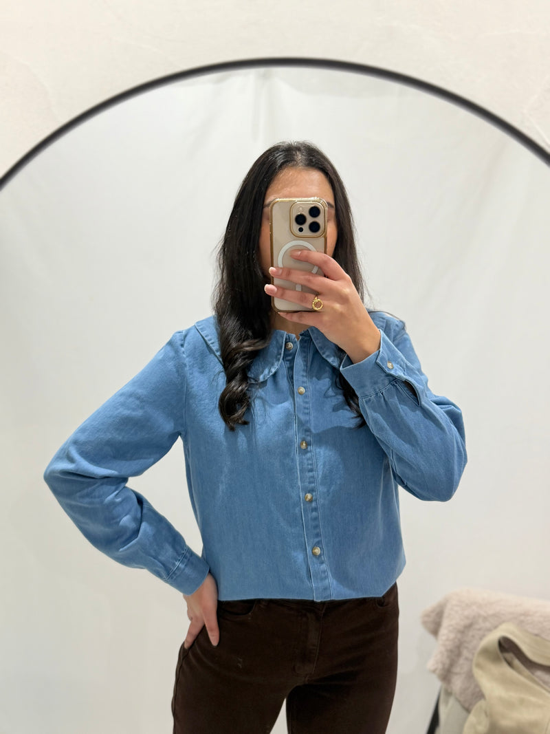 Blouse col claudine jean - Rose