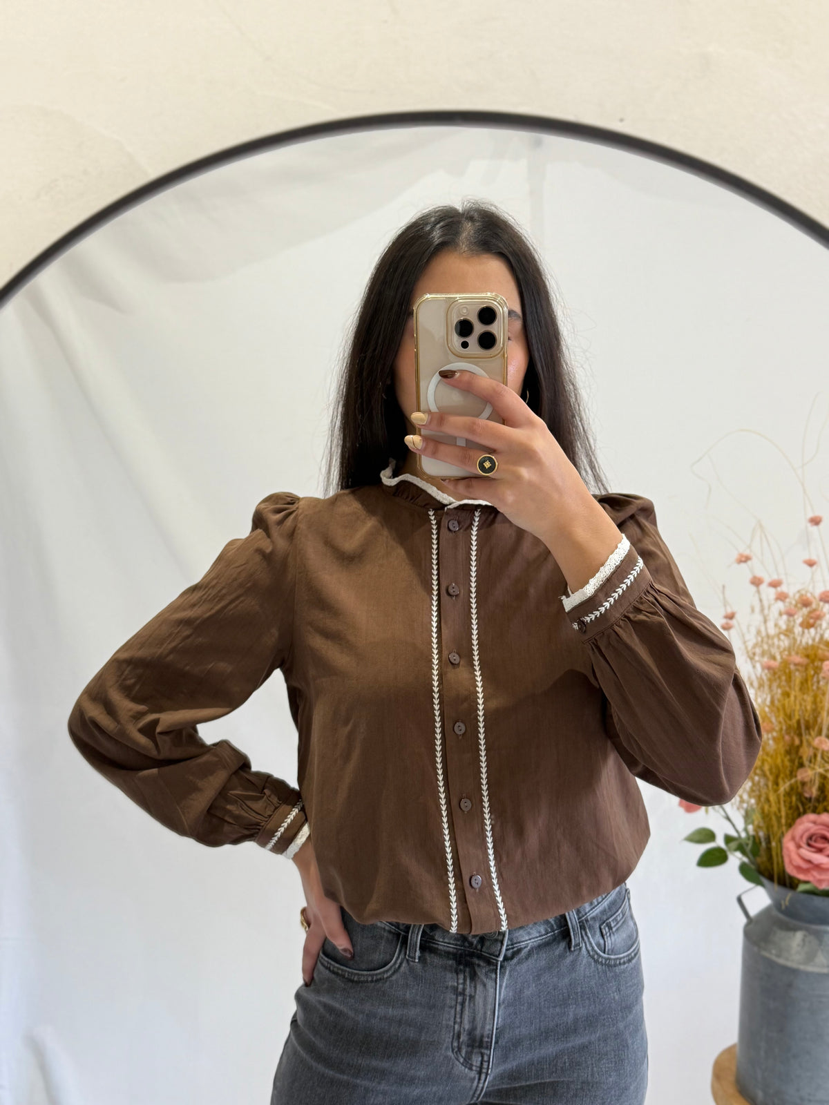Blouse brodée choco - Louna