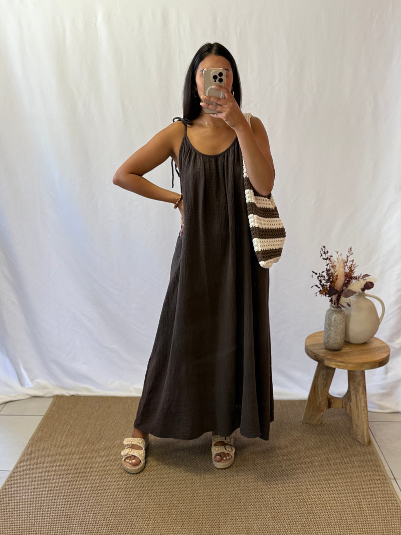 Robe longue gaze marron - Vic
