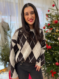 Pull jacquard taupe - Monia