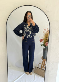 Blouse marine motifs - Ambre