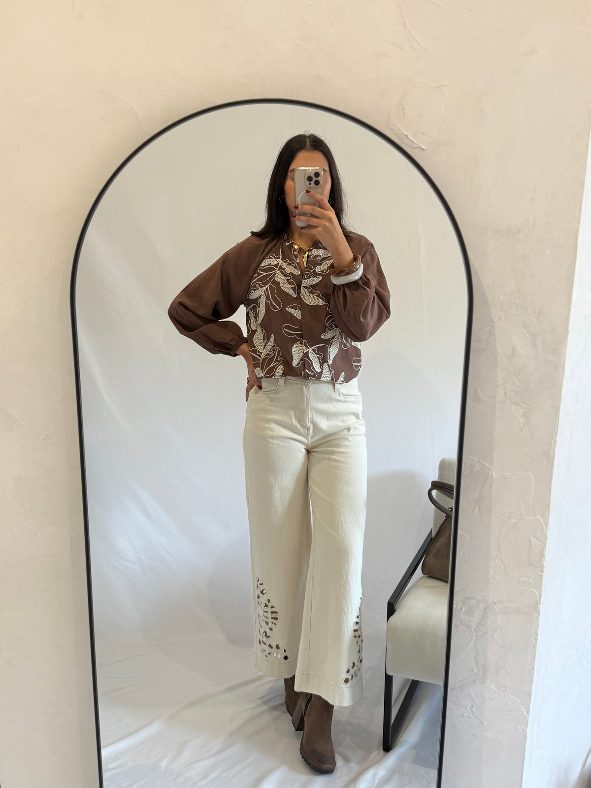 Blouse chocolat motifs - Ambre