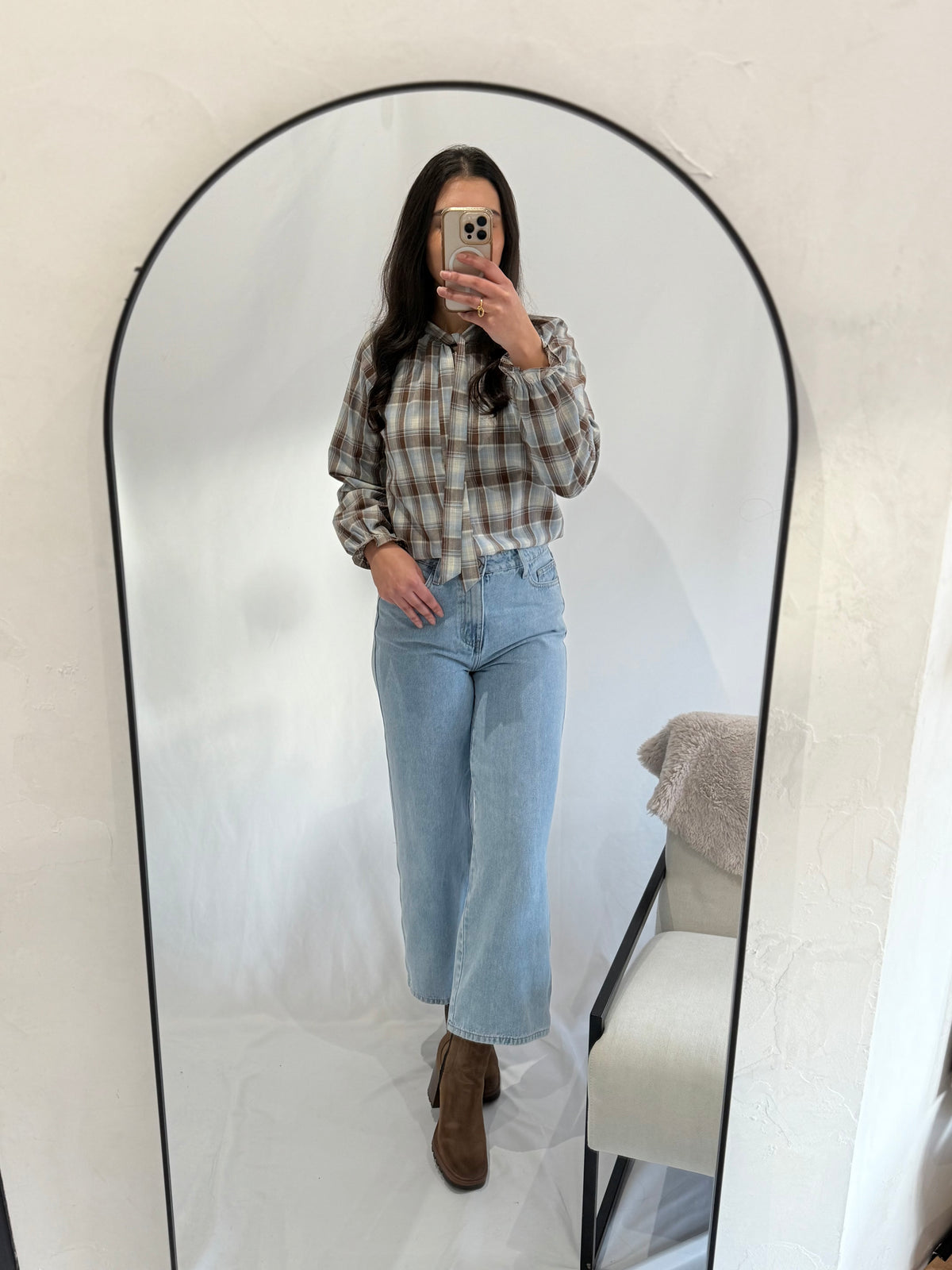 Blouse vichy bleu choco - Emy